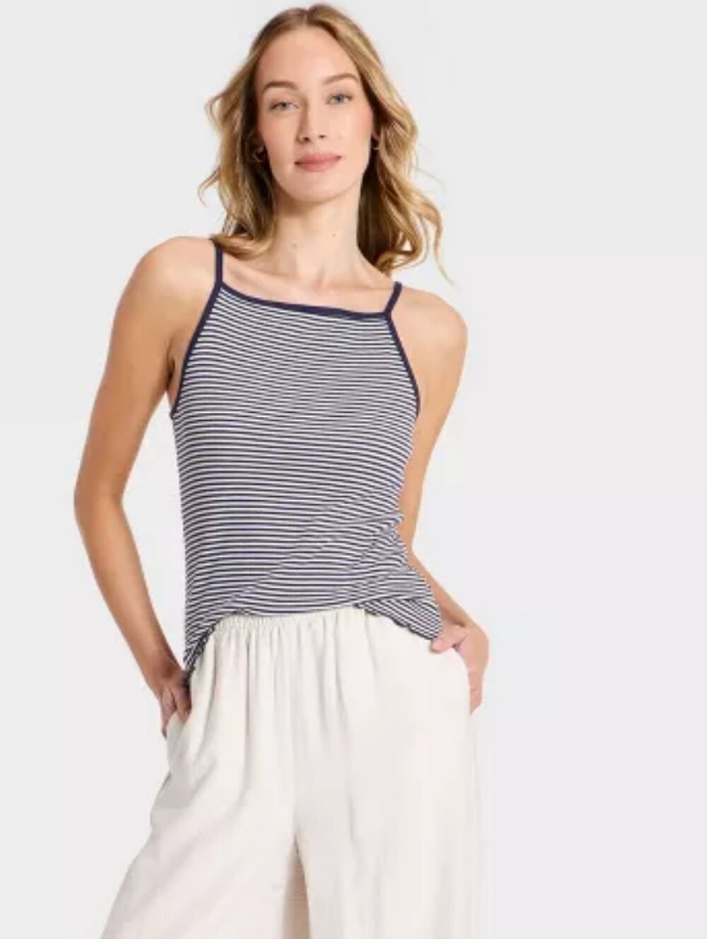 Women's Slim Fit Scalloped Edge Cami - Wild Fable Slate Blue Striped 2X